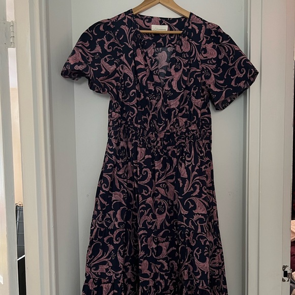 Anthropologie Somerset Navy and Pink Patterned Classic Maxi Dress - Picture 4 of 7